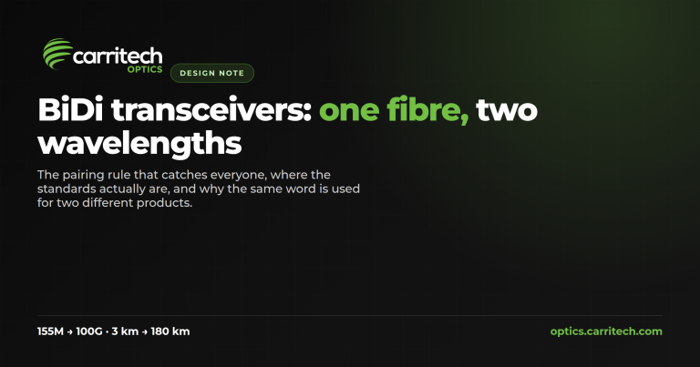 BiDi transceivers explained — single-fibre working, the U and D pairing rule, and where the standards actually are